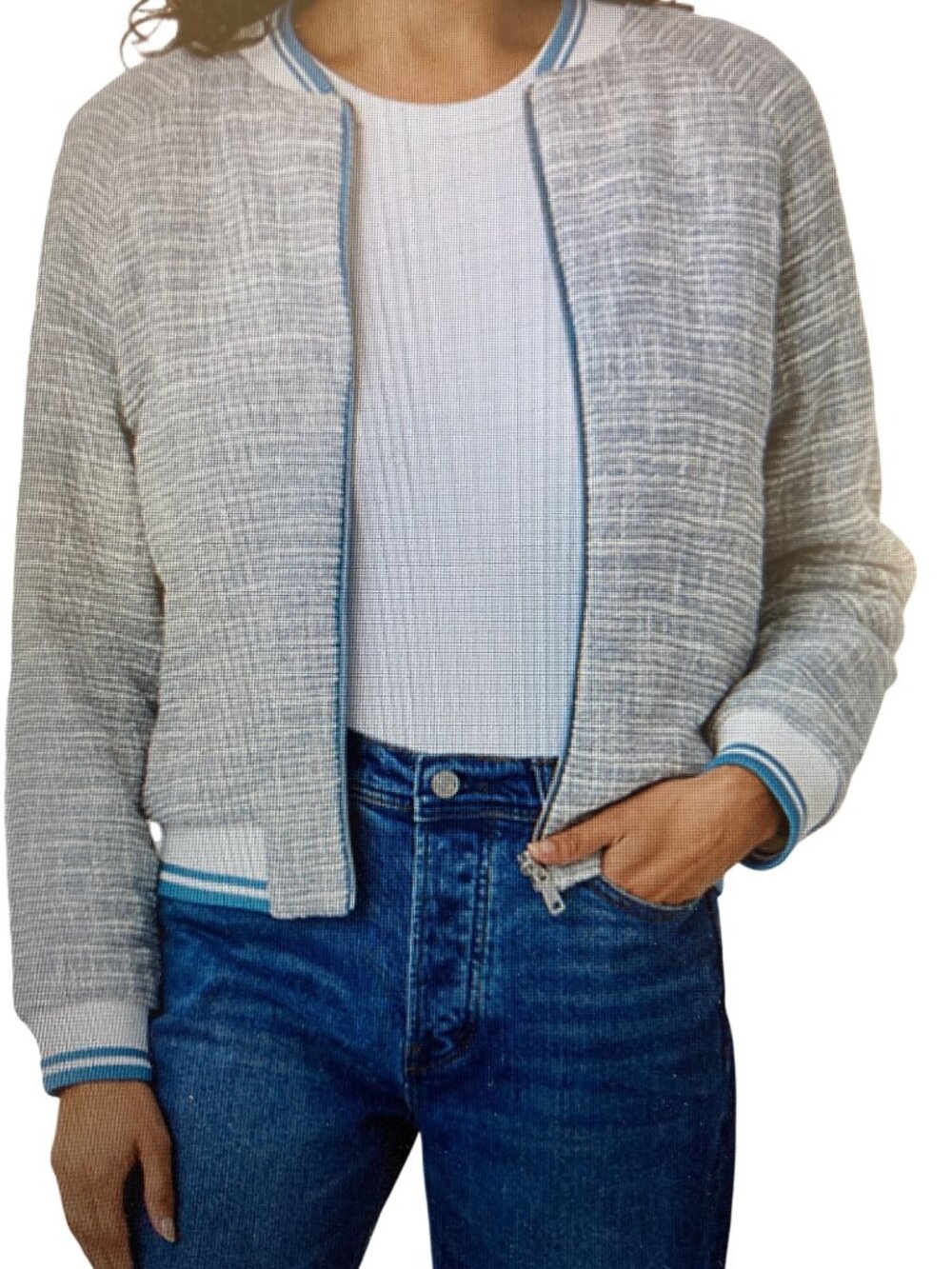 Scotch and Soda Reversable Satin Tweed Basic Bomber Jacket Kentucky Blue Grey XL